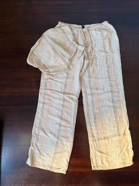 Beige Striped Linen Set XS